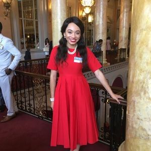 Red Pleated MIDI Dress